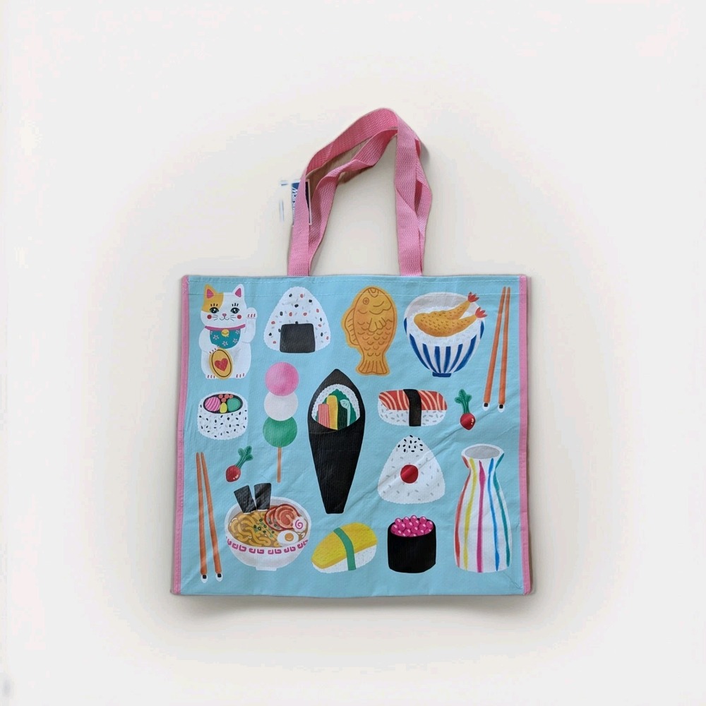 Sushi Cat Kawaii Cherry Reusable Tote Bag 17" X 18" X 7"   Coquette Pink Marshal